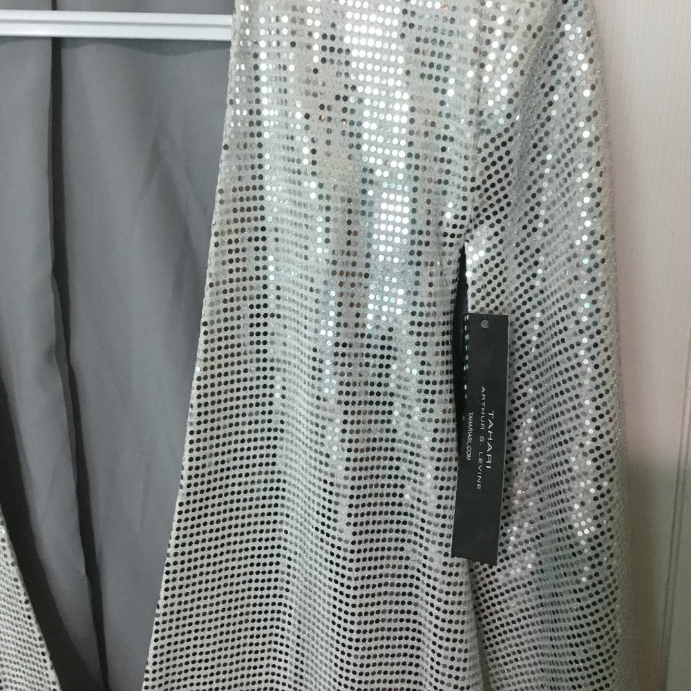 NWT Tahari ASL Women Metallic Sequined Cape Blazer - Picture 3 of 4